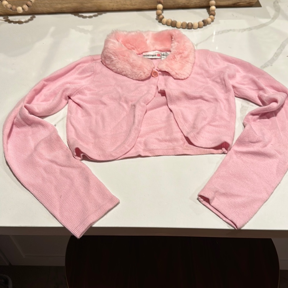 New princess pink Cardigan Sweater Size large faux collar